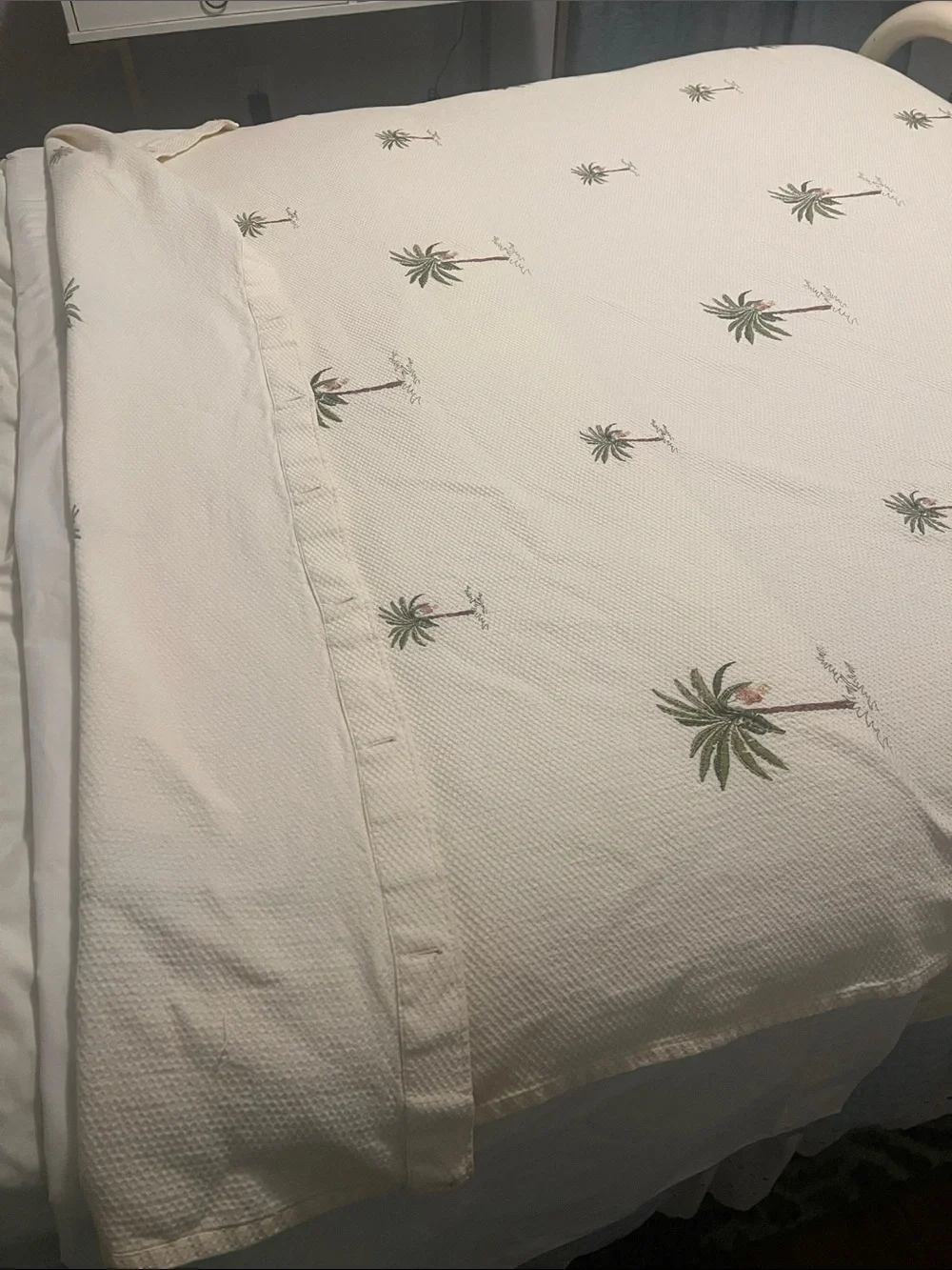 Cream Palm Tree Embroidered shower curtain